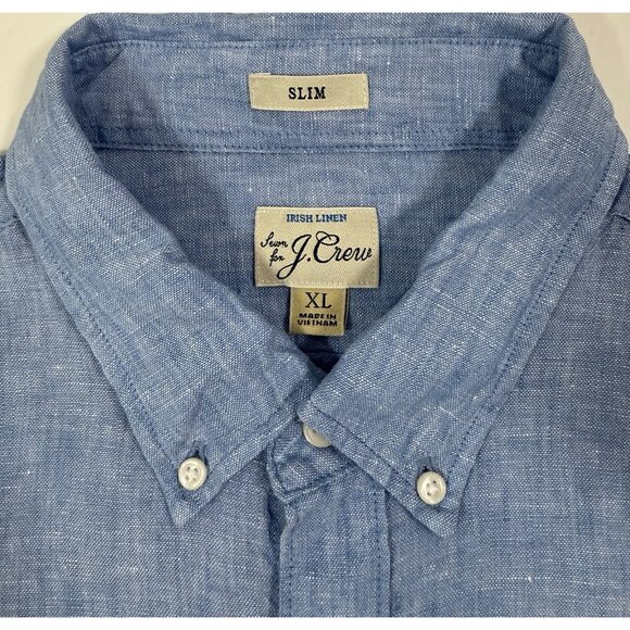 J Crew Mens Baird McNutt Irish Linen Shirt Sz XL Slim Chambray Blue Long Sleeve - Picture 3 of 14